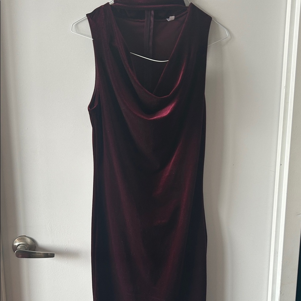 Cherry Mellow Burgundy Velvet Cowl Neck Dress| sz Large (but stretchy, varies)
